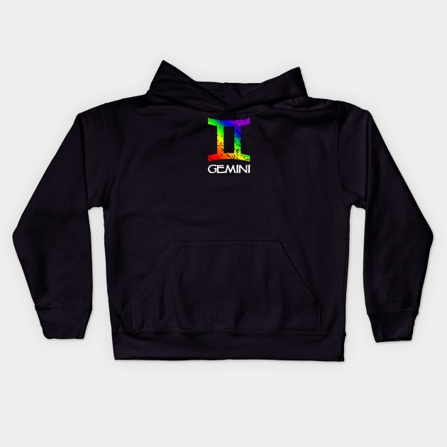 Gemini Zodiac Symbol in Rainbow Color Kids Hoodie by Muzehack